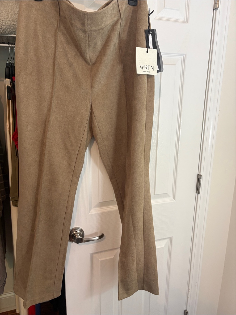 Wren Camel Faux Suede Boot-Cut Pants